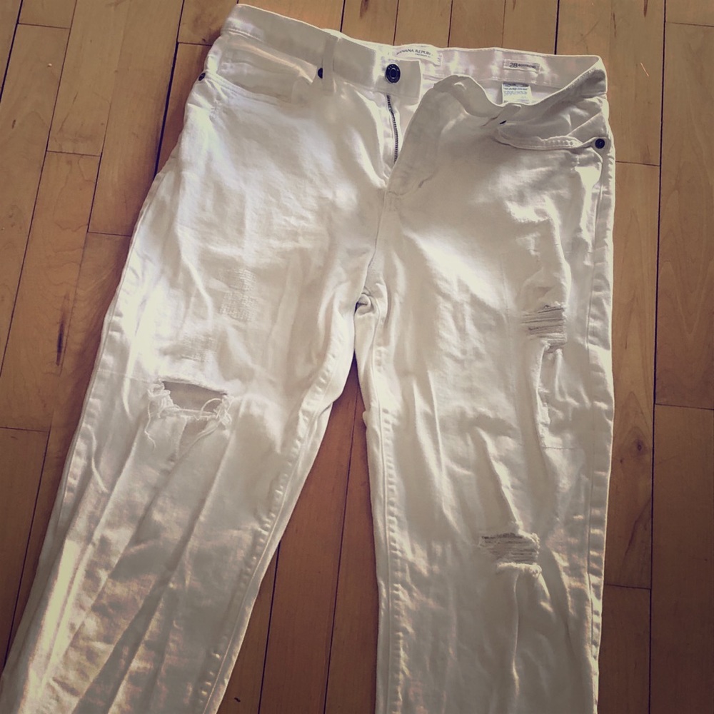 Banana Republic Distressed Boyfriend White Denim